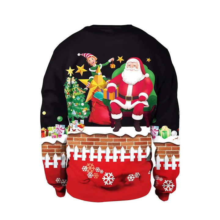 Vikbar mysig herr jultröja, varm pullover med festligt tryck och rundhalsad design. Finns i stora storlekar.