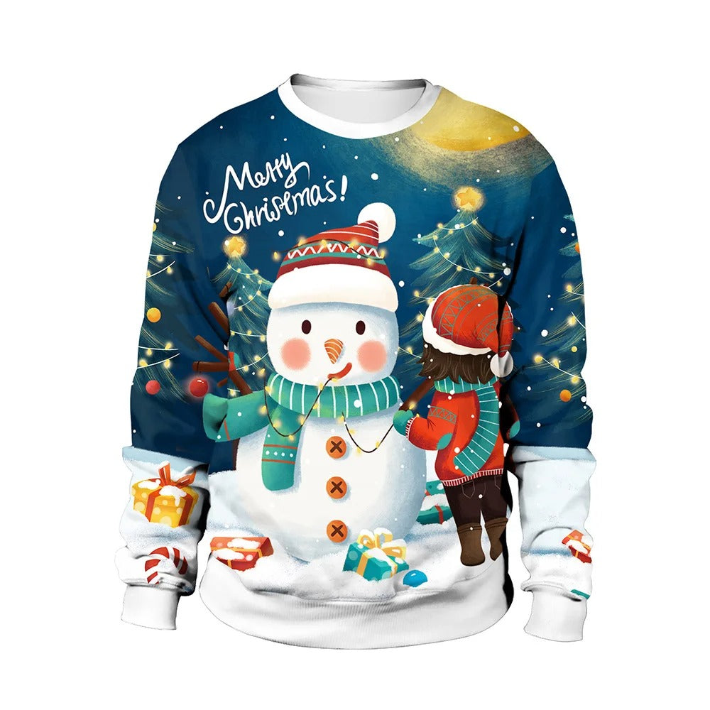 Rundhalsad festlig jultröja för herrar, varm pullover finns i stora storlekar. Unikt tryck för julfesten.