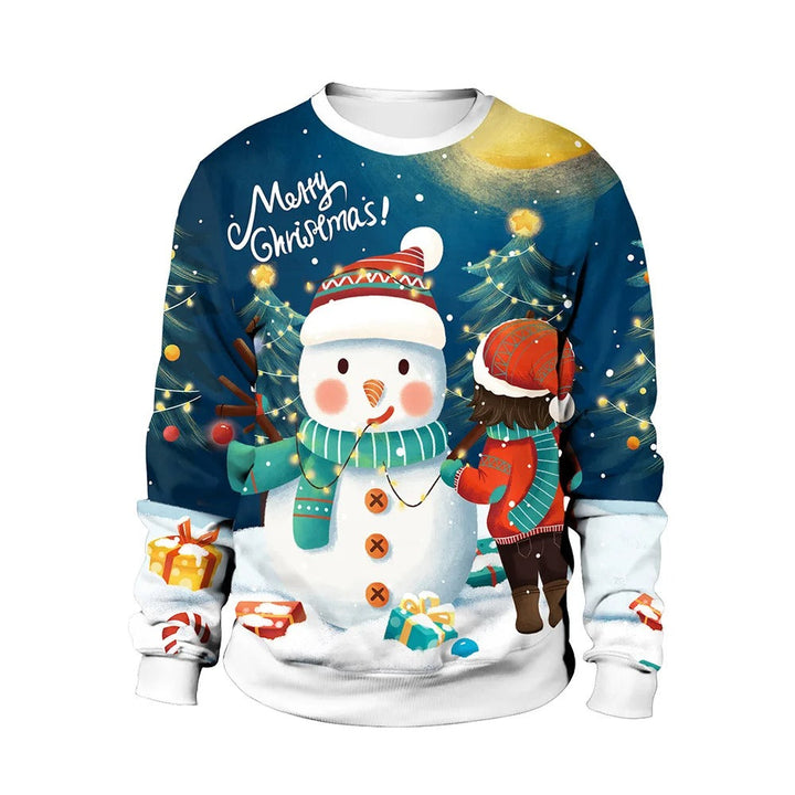 Rundhalsad festlig jultröja för herrar, varm pullover finns i stora storlekar. Unikt tryck för julfesten.