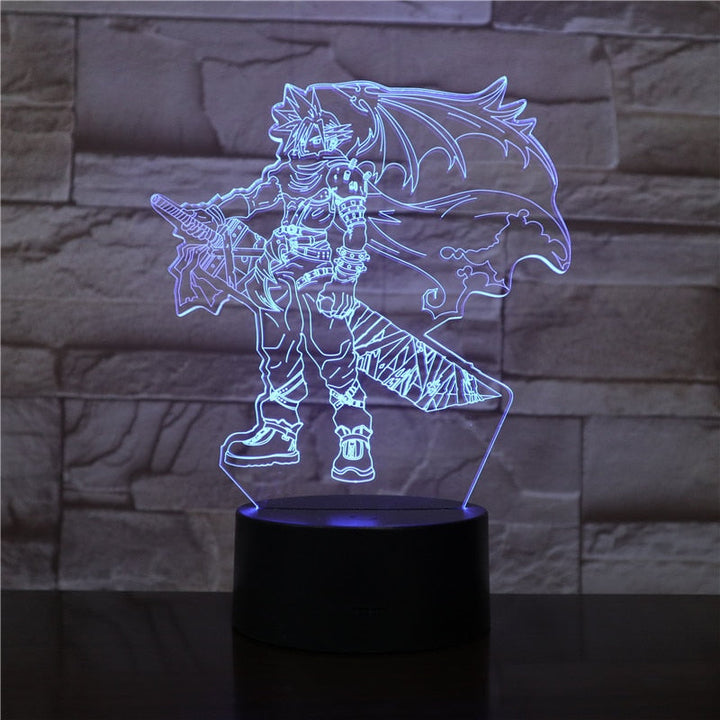 Närbild på Final Fantasy 3D LED-nattlampa. Akryldesign med optisk illusion för magisk belysning i spelrummet.