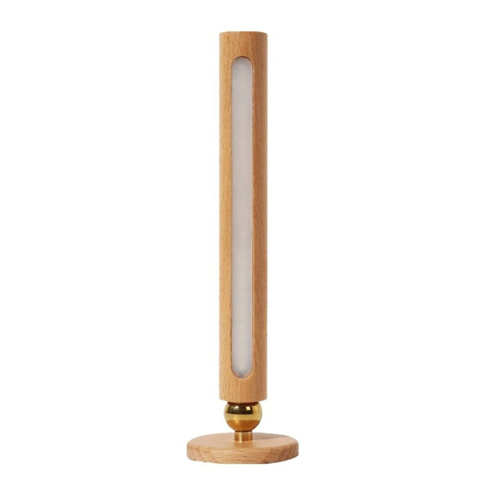 Flexibel LED vägglampa i trä med 360° roterbar belysning, perfekt för modern inredning.