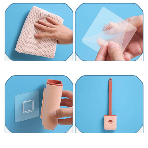 Vägghängd flexibel silikon toalettborste med hållare. Modern design för praktisk och hygienisk badrumsrengöring.