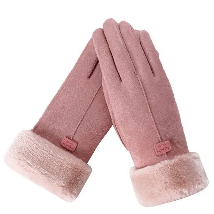Blå fluffiga damvantar, varma helfingerhandskar för vintermode utomhus.