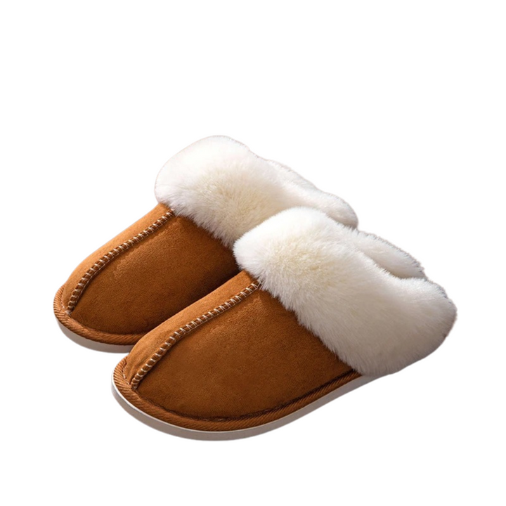 Fluffiga varma damtofflor i mockastil för mysig komfort hemma. Perfekta inneskor.