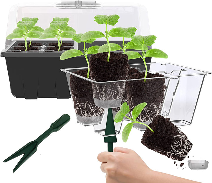Fröstartbrickor med integrerat växtljus för optimal frögroning och plantuppdragning inomhus.