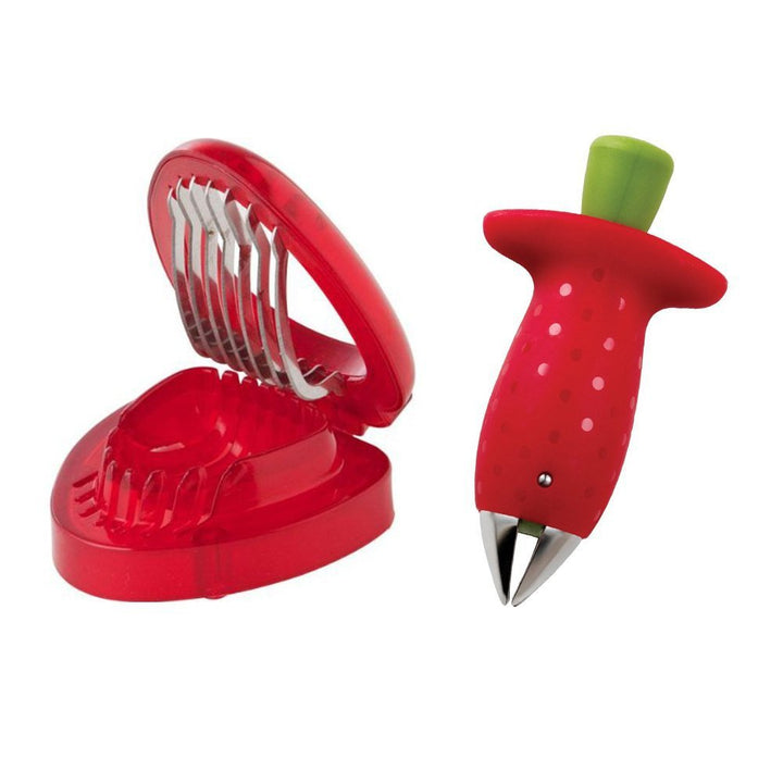 Fruktskalare och skivare set i plast för köket, perfekt för att skala och skiva frukter.