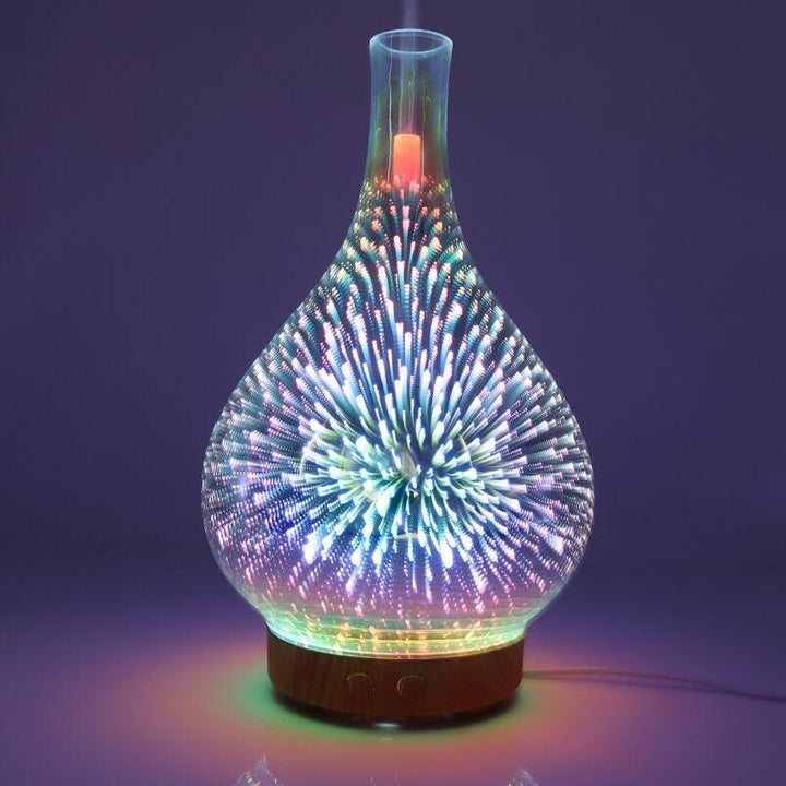Fyrverkeri aromaterapidiffuser i modern design med färgskiftande LED, ger avkoppling