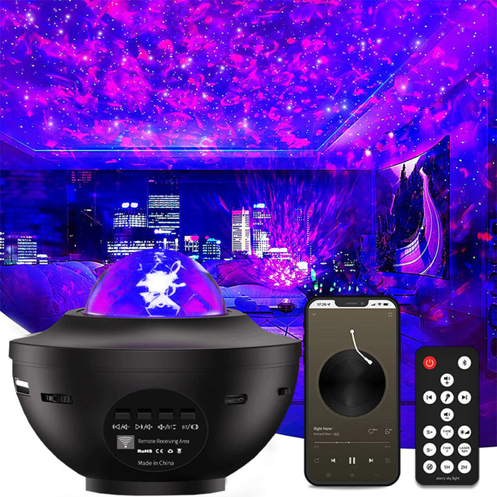 Galaxlampa med stämningsfulla LED-ljus och högtalare. Skapa en unik atmosfär i ditt rum.