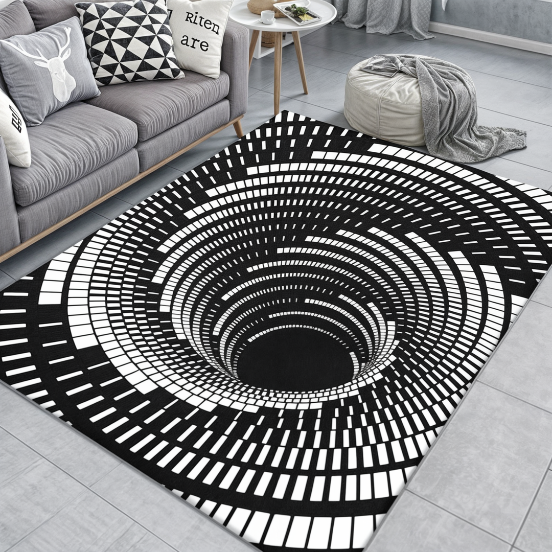 Mångsidig illusionsmatta med geometriskt mönster som ger 3D-djup, passar som dörrmatta eller hallmatta.
