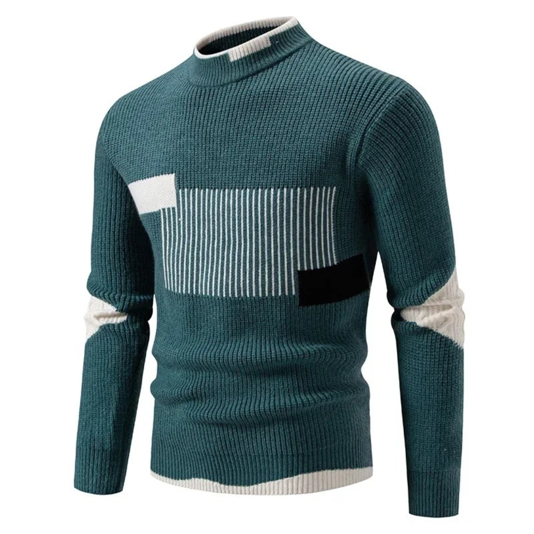 Stilren herrtröja med hög krage och geometriskt mönster, idealisk för komfort och modernt herrmode.