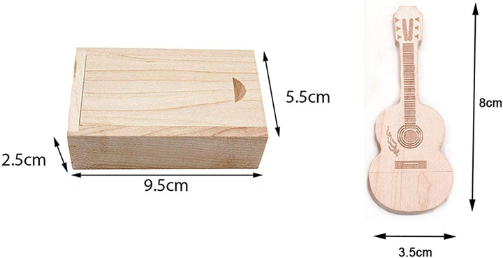 Snygg och miljövänlig minnessticka i trä, gitarrdesign. Perfekt för musikfiler, presentationer och presenter.