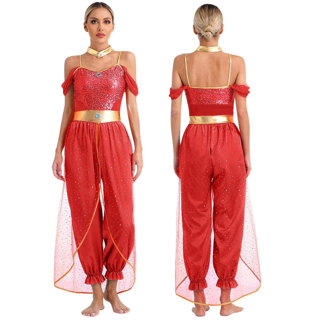 Magisk prinsesskostym med orientaliska influenser. Perfekt för Halloween och maskeradbal.