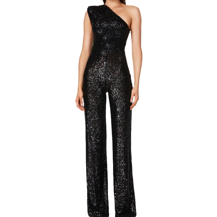 Glittrande paljettjumpsuit för kvinnor. Elegant festbyxdress för speciella tillfällen.