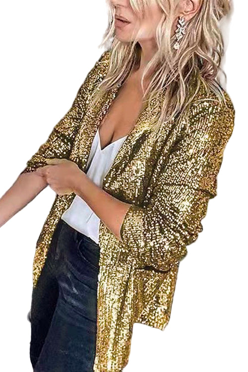 Glittrande paljettkofta för kvinnor med öppen front, perfekt för festliga tillfällen och en elegant stil.