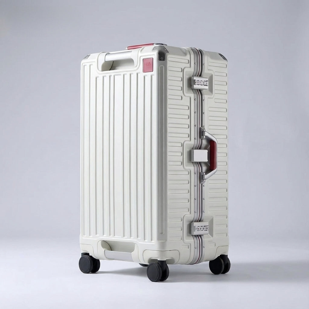 Rymlig aluminiumtrolley för semesterresan. Säker resväska med TSA-lås och hållbar konstruktion.