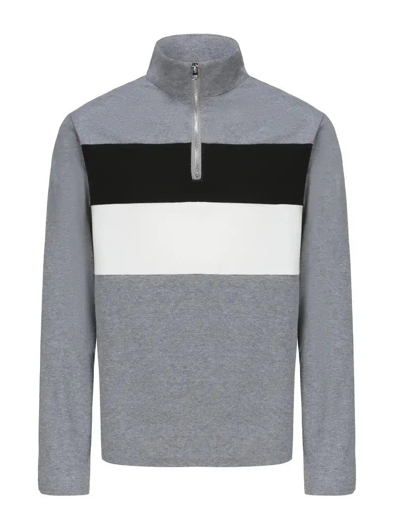Grå herrtröja i fleece med halvdragkedja, designad som ett bekvämt och värmande lagerplagg för höst/vinter.