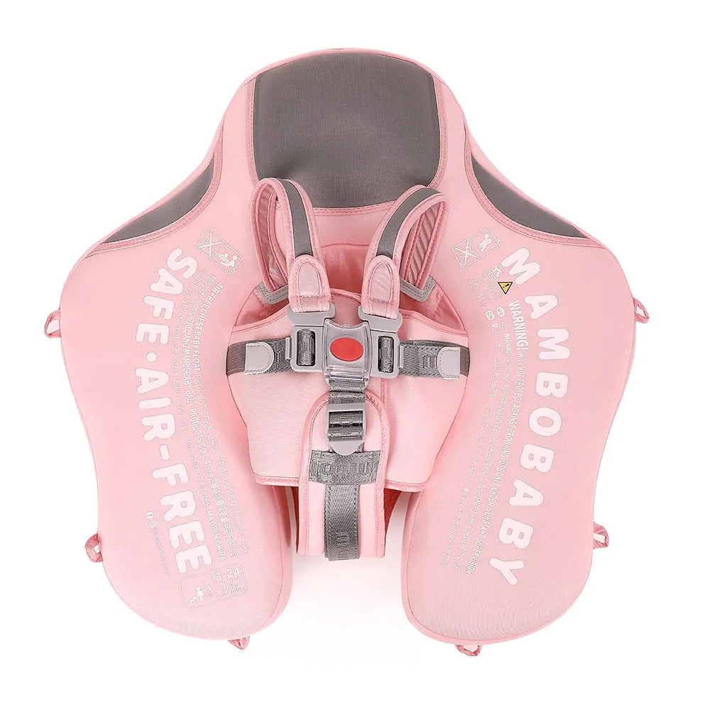 Rosa babysimflotte med avtagbar solbaldakin, designad för babyvattenlek