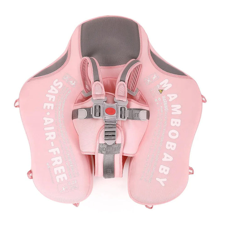 Rosa babysimflotte med avtagbar solbaldakin, designad för babyvattenlek