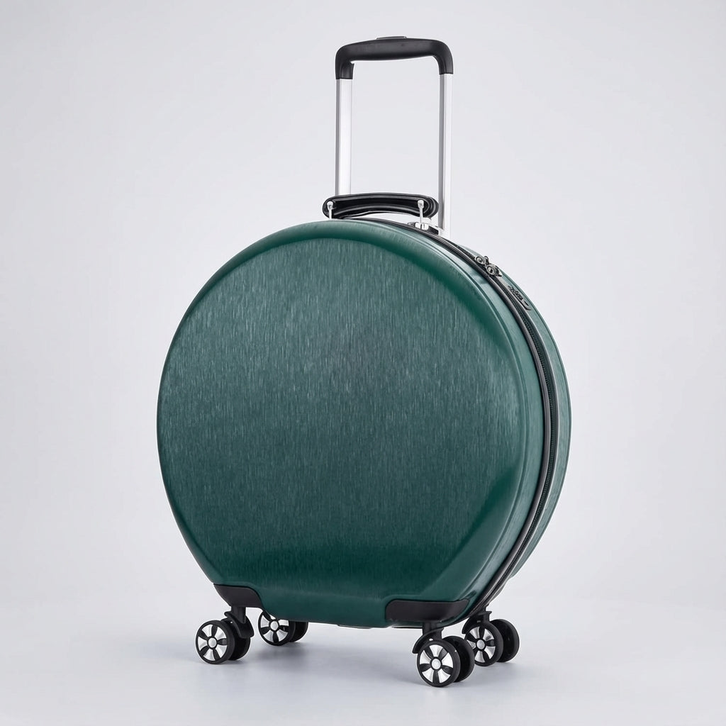 Lättviktig grön resväska i hårt skal med lättrullande spinnerhjul, för smidig transport av ditt bagage.