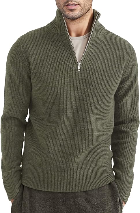 Grön herr dragkedjetröja, modern italiensk design. Bekväm stil för vardag och herrmode.
