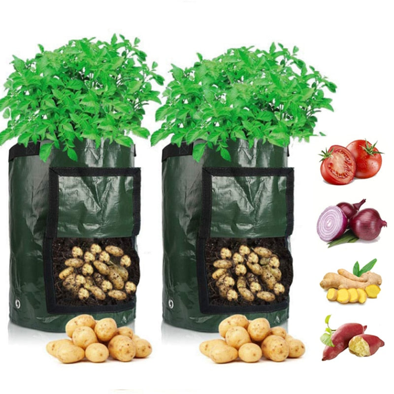 Grön Smart Potatisodlingspåse med handtag, perfekt för enkel hemodling av potatis i trädgården.