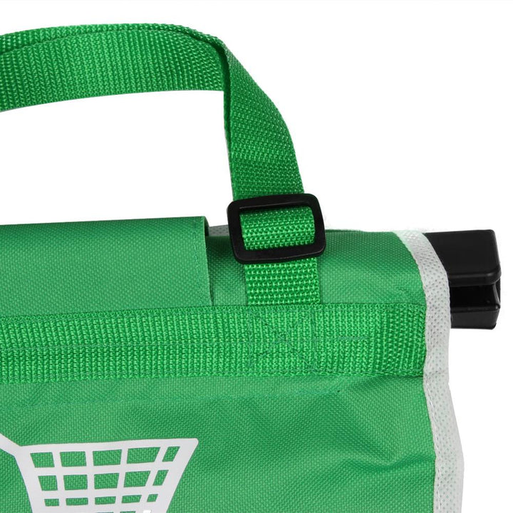 Detaljbild av hållbar, grön tygkasse. Återanvändbar shoppingväska för miljövänlig förvaring och enkel transport.