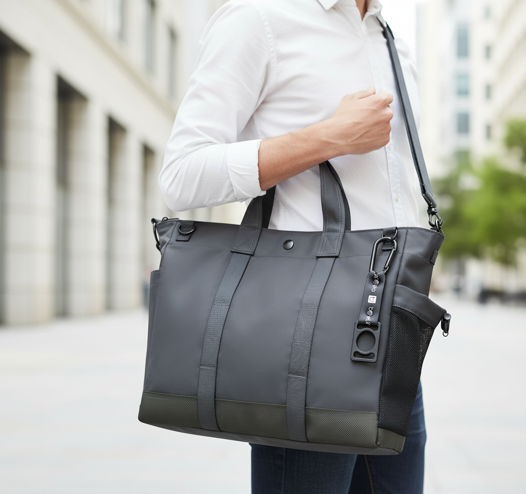 Grå unisex laptopväska för arbete och resa. Mångsidig datorväska med axelrem för pendling och kontor.