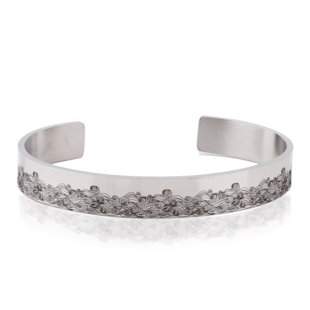 Rostfritt stål manschettarmband med inskriptionen 'Saknar Dig är Min Hobby', en kärleksfull jubileumspresent.