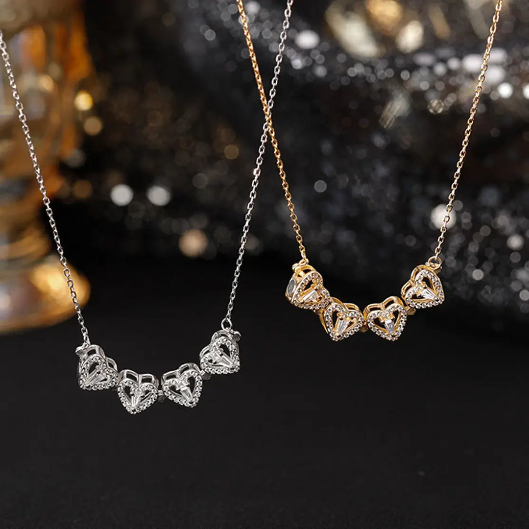 Damhalsband med hjärtan, silverpläterat och med glittrande zirkonstenar, en klassiker.