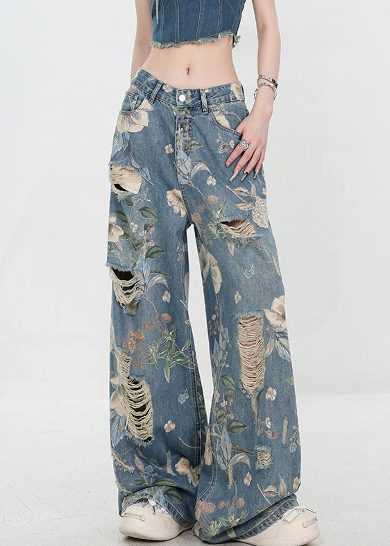 Blåtrycksjeans för kvinnor, perfekt för sommarens festkläder med en unik design.