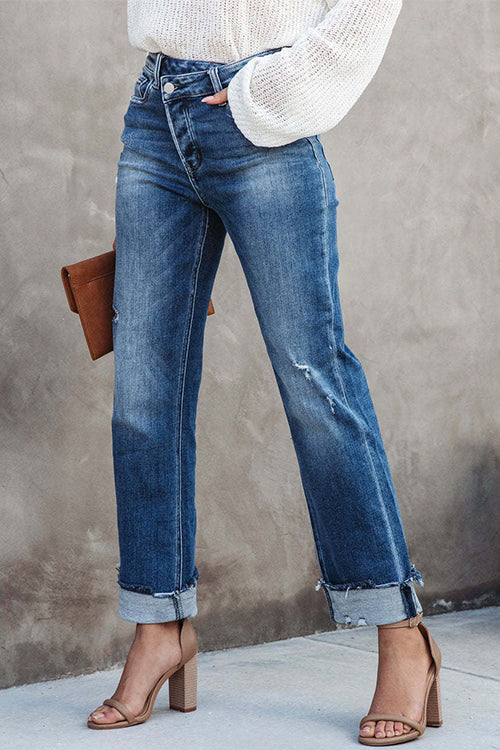 Trendiga rivna raka jeans med hög midja för kvinnor, perfekt sommarstil