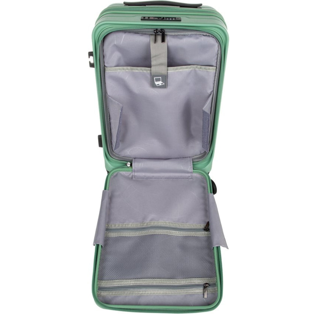 Mångsidig hård resväska med laptopfack, TSA-lås och spinnerhjul. Enkel och säker packning.