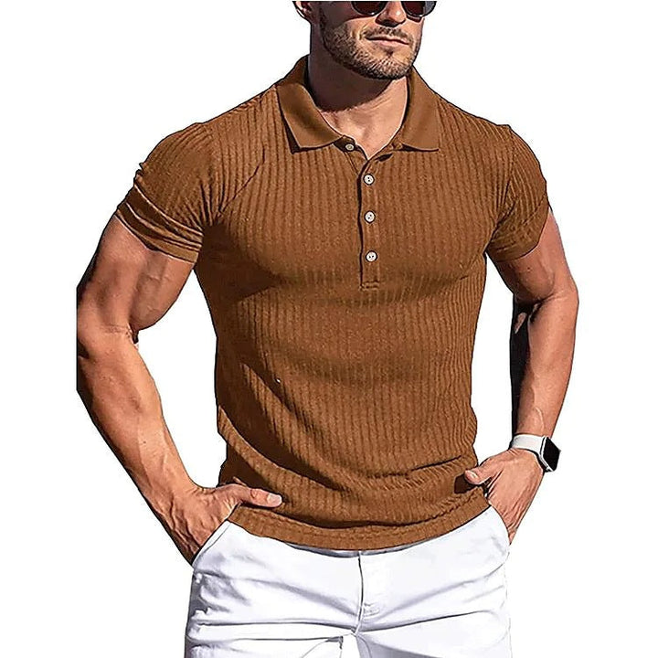 Herrarnas nya favorit: Stilren slim fit stickad polotröja för sommar och vår, kortärmad design.