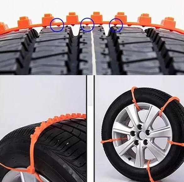 Universalkedjor för däck. Flexibelt halkskydd som passar de flesta bilar för is, snö och lera.