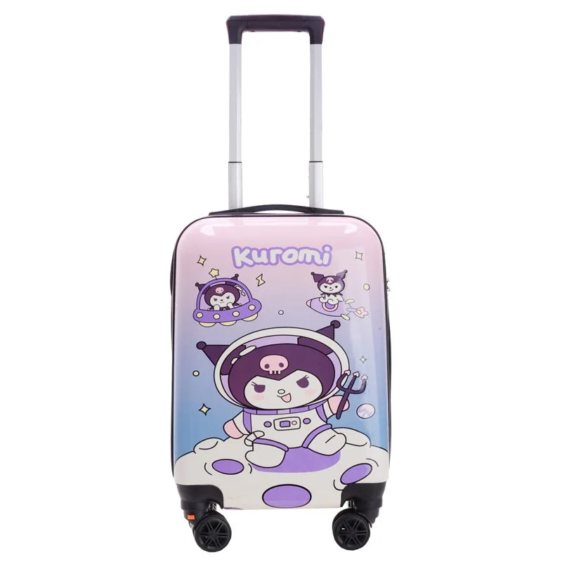Kuromi barnkoffert, hård, med roliga tecknade motiv, idealisk för småbarn och deras resande äventyr.