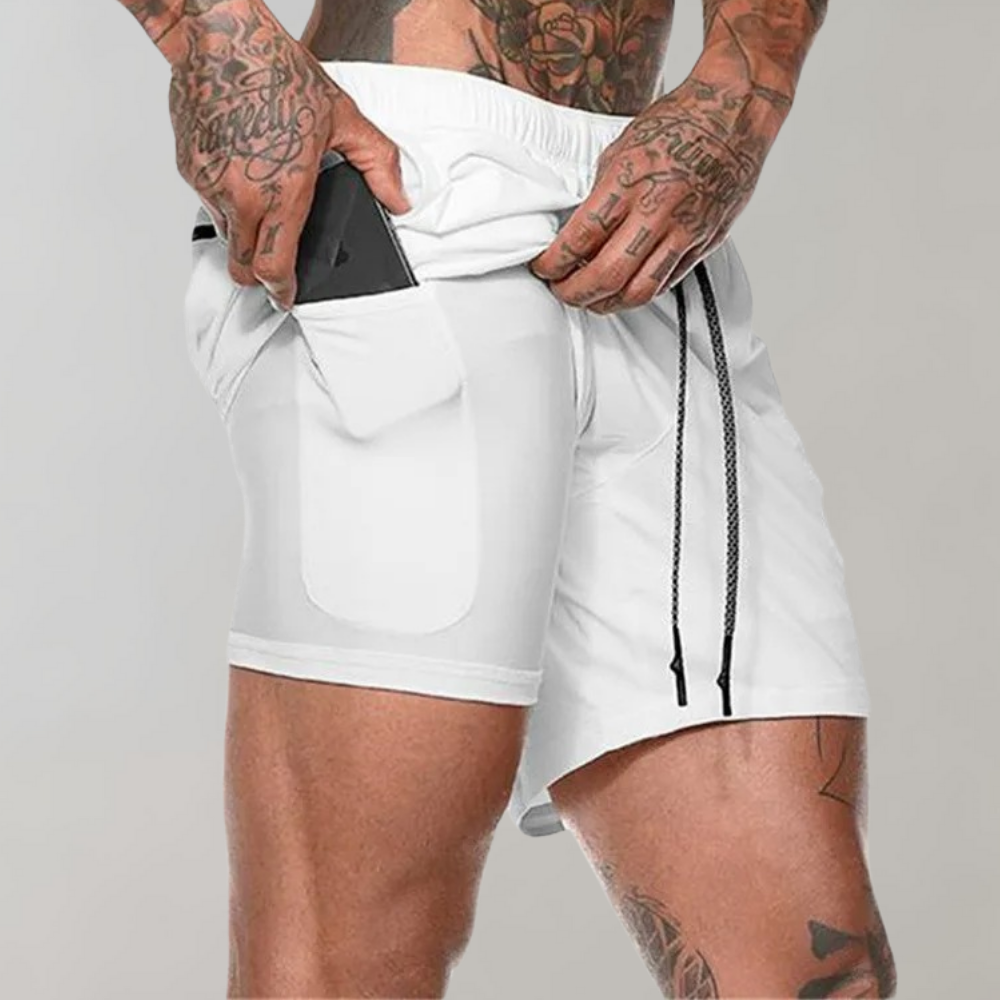 Herr vardagsshorts med 2-i-1 design, utmärkta för utomhusaktiviteter.