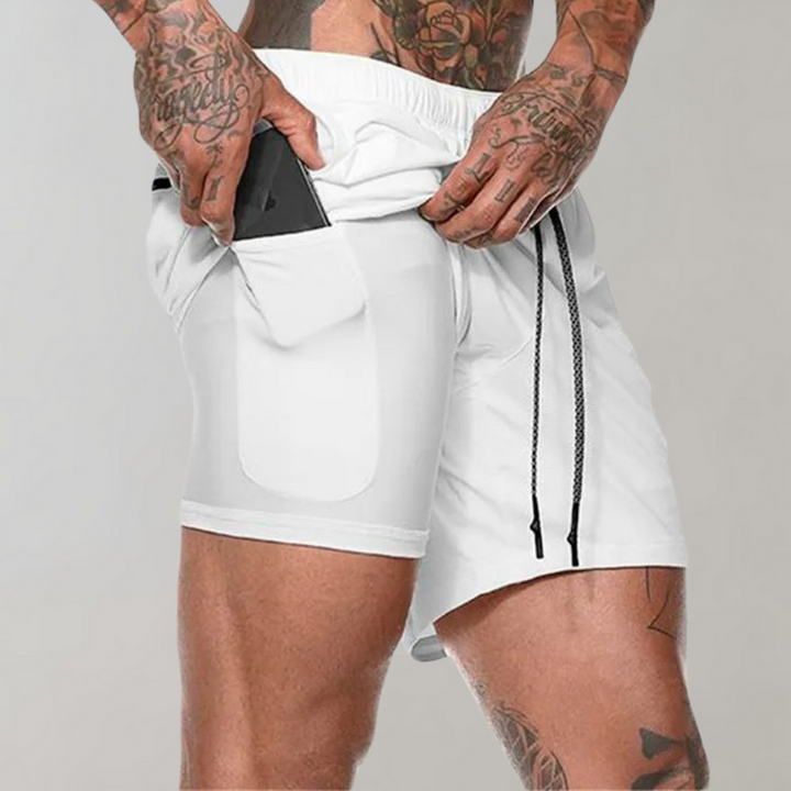 Herr vardagsshorts med 2-i-1 design, utmärkta för utomhusaktiviteter.