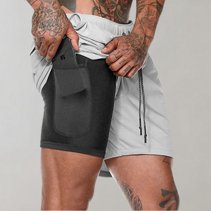 Sportiga Herr 2-i-1 shorts, mångsidiga för gym, löpning och fritid.