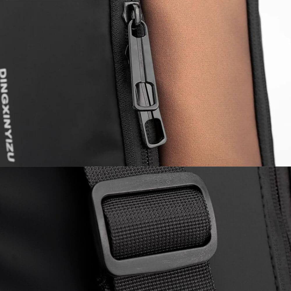 Svart slingväska för herr med dolda fickor, anti-stöld design, säker reseväska, usb