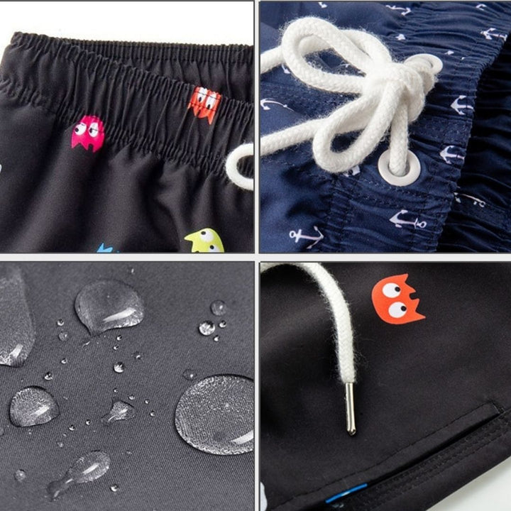 Mäns snabbtorkande boardshorts i polyester. Idealiska mönstrade badbyxor för strand, simning och sommaraktiviteter.