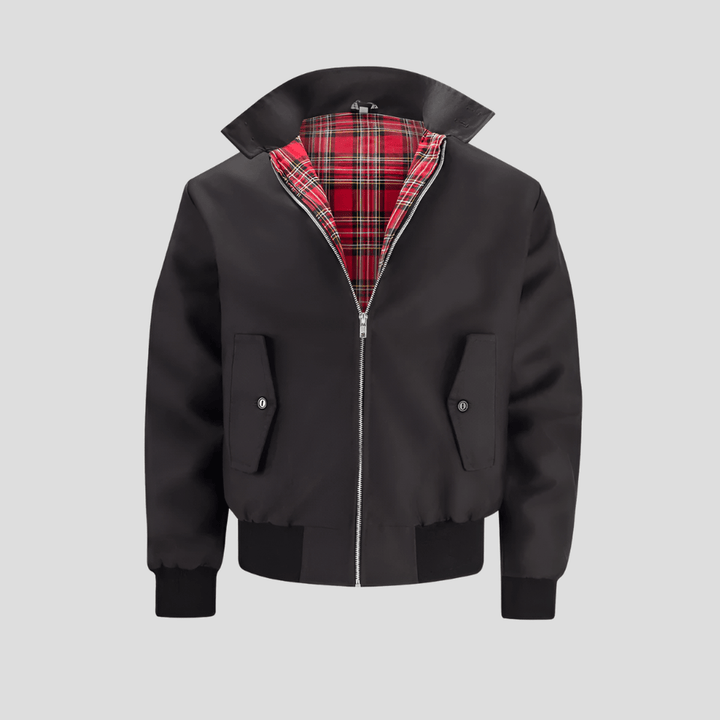 Elegant bomberjacka för män i klassisk rutig design. Ett snyggt ytterplagg för vardagsbruk under vår och höst.