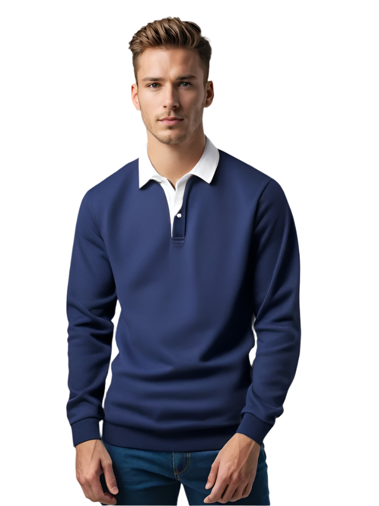 Herr Business Casual tröja med knappdetaljer. Elegant & komfortabel för kontor & fritid.