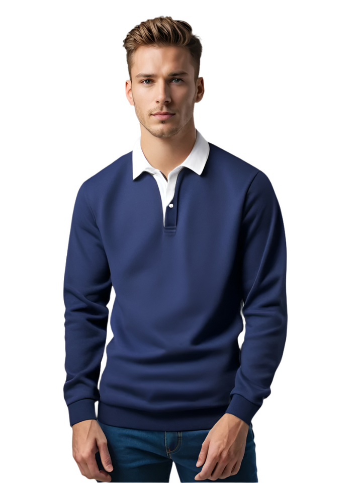 Herr Business Casual tröja med knappdetaljer. Elegant & komfortabel för kontor & fritid.