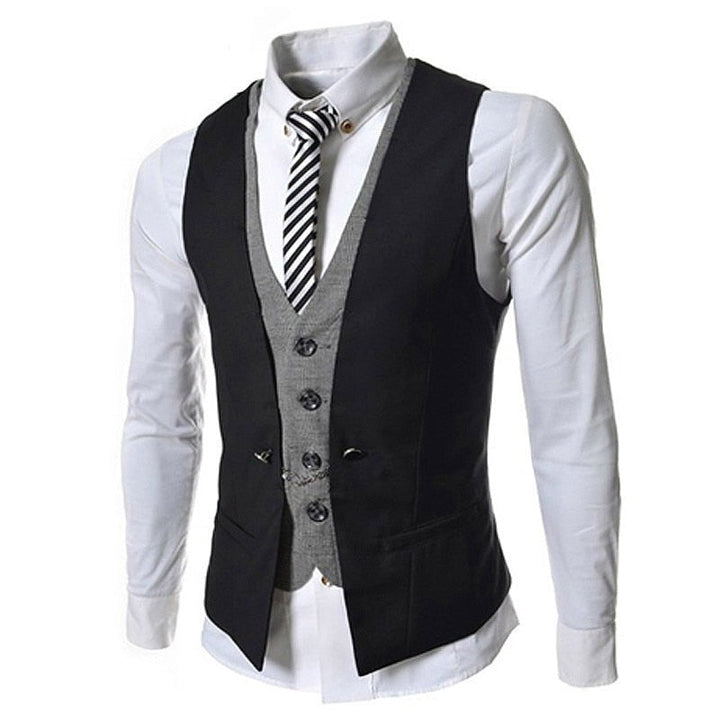 Herr Business Kostymväst Slim Fit, marinblå, med fyra knappar, elegant formell herrkläder.