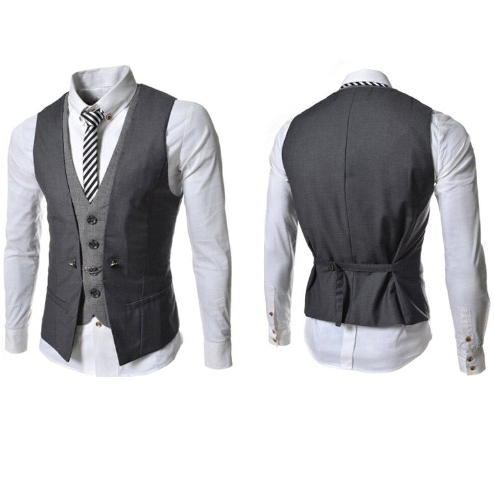Brun tweed-inspirerad herr business kostymväst slim fit, klassisk och elegant för herrkläder.