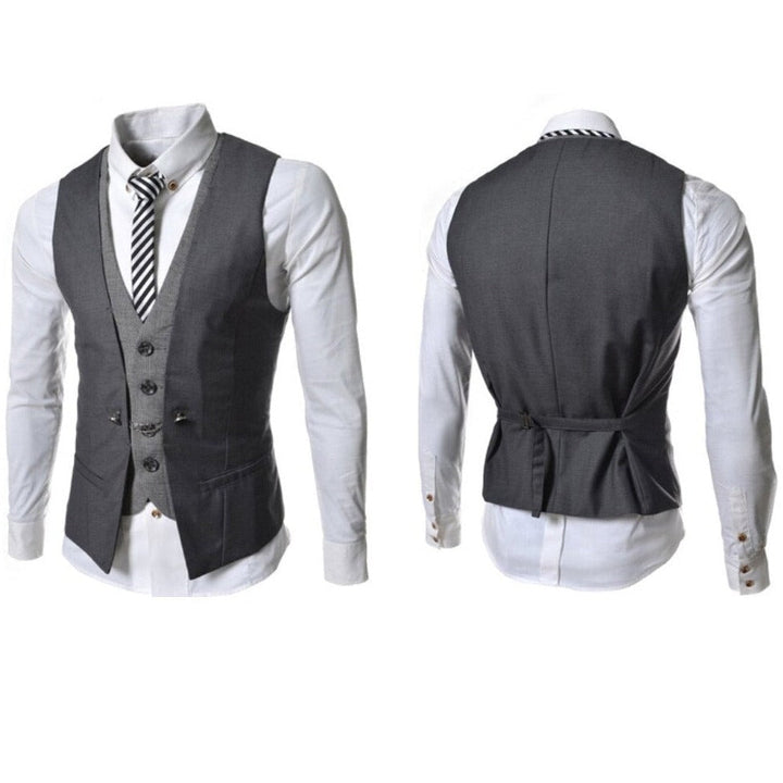 Brun tweed-inspirerad herr business kostymväst slim fit, klassisk och elegant för herrkläder.