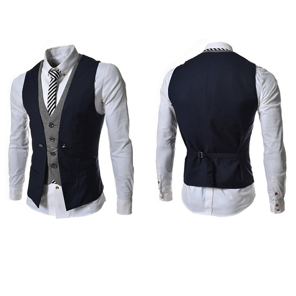 Herrväst slim fit i ljusgrått, utmärkt för sommar business eller festkläder, bekväm passform.