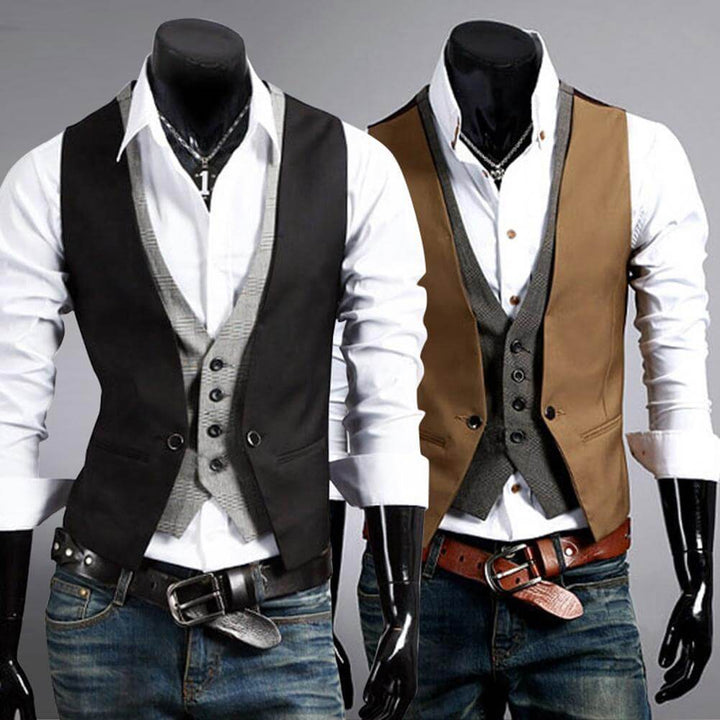 Slim Fit kostymväst för män i grått chambray-tyg, perfekt för business och festkläder.