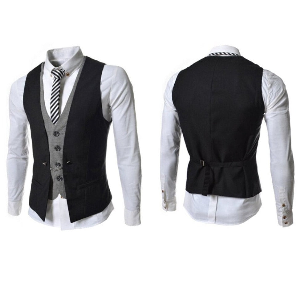 Grå business kostymväst för herr, slim fit, med diskreta rutor, för en modern formell look.