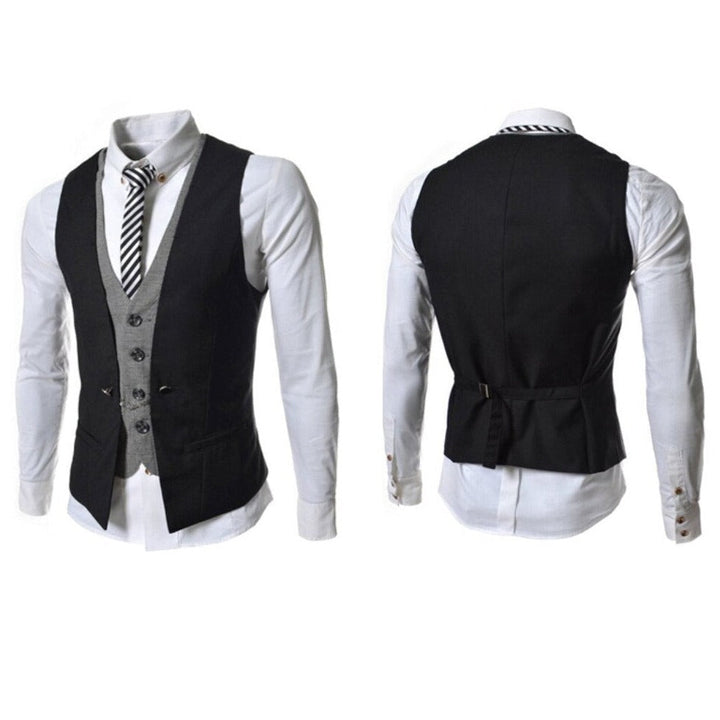 Grå business kostymväst för herr, slim fit, med diskreta rutor, för en modern formell look.